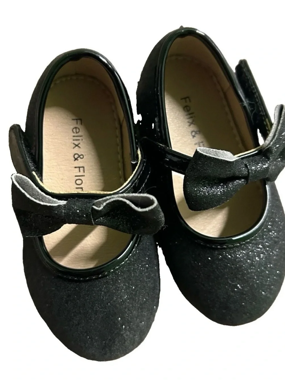 Toddler Girl Felix & Flora Black Glittery Dress Shoes Size 5